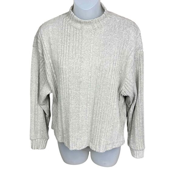 All In Favor Pullover Cropped Sweater Mock Turtleneck Heather Grey Black Small - Picture 1 of 16